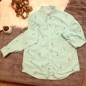 Long sleeve button down sail boat slim fit